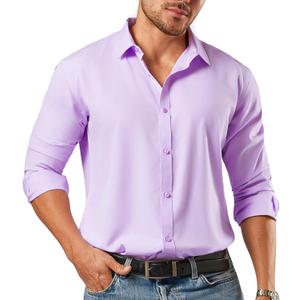 Dress Shirts for Men Big and Tall(XL Big-6XL Big Tall) Button Down Long Sleeve Tuxedo Business Casual Collared Shirt (Purple, XXL)