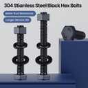 1/4-20 x 5 Hex Head Screws Bolts,Hex Nuts,Flat & Lock Washers,304 Stainless Steel 18-8,Black Zinc Plated,Fully Threaded(12 Sets)