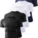 5 Pack Short Sleeve Compression Shirt Men - Workout Quick Dry Base Layer Shirts Moisture Wicking Top for Gym Athletic (X-Large, 1-Black/Black/White/White/Navy)