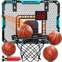 Indoor Mini Basketball Hoop for Boys Kids Aged 5 6 7 8 9 10 11 12+, Over The Door Basketball Hoops with LED Lighting, Electronic Scoreboard, and 4 Balls, Sport Toys Birthday Gift