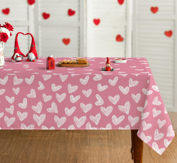 Horaldaily Valentine Tablecloth 5270 Inch Rectangular, Heart-Shaped Pattern Sketchy Style Red Washable Festive Table Cover for Party Picnic Dinner Decor