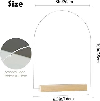 8x10 Inch Arch Acrylic Sign with Holder- 2 Pack Clear Arched Acrylic Sheets with Wood Stand, DIY Clear Arch Sign Blank for Wedding Party Reception(8x10 Inch 2 Pack)