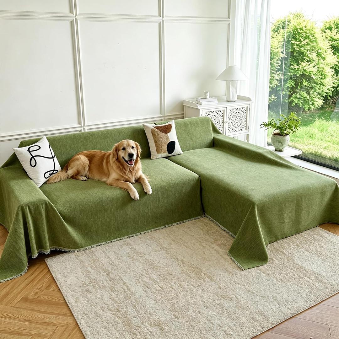 Waterproof Sectional Couch Covers,L Shaped Couch Covers for Pets Washable Sofa Covers for Dogs Sofa SlipCover for Sectional Couches Protector Covers for Living Room (71" x 118" + 91" x 134", Green)