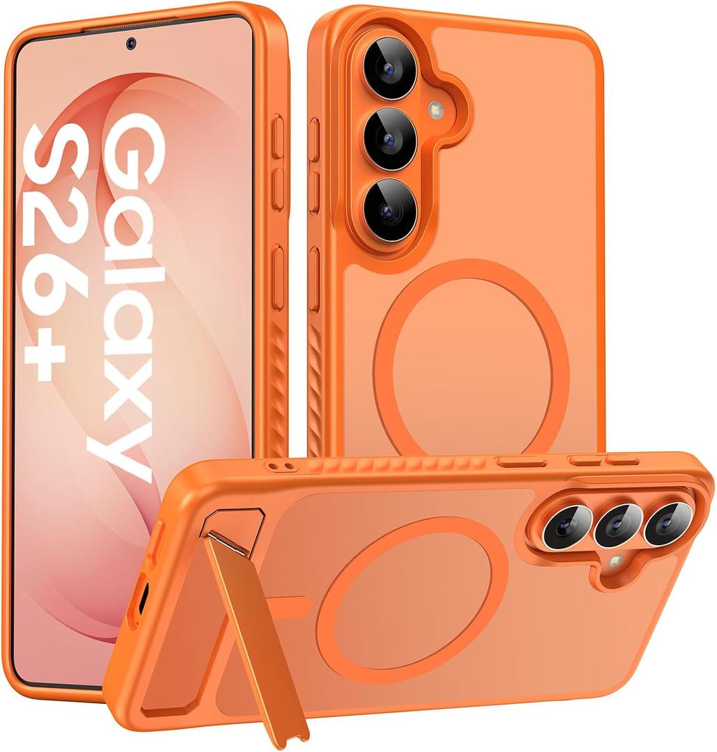 for Samsung Galaxy S26 Plus Case, [Compatible with MagSafe] [3 Stand Ways], Military Grade Drop Protection Invisible Stand Slim Case for Galaxy S26 Plus 5G, Orange