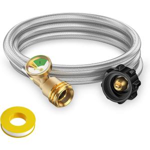 6 Feet Propane Tank Extension Hose Braided with Gauge,Include Tank Adapter Converts POL 100 lb LP Tank to QCC1 for Gas Grill, Stove and More Propane Appliances