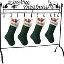 Christmas Stocking Holder Stand, 3ft Freestanding Iron Metal Christmas Stocking Holder Rack Classic Design Stocking Holders Xmas Holiday Decor for Home Floor Living Room with 10 Hooks - Black