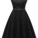 Dressystar 2026 Women's V Neck Short Sequin Prom Dress Glitter A-line Swing Cocktail Party Dresses Knee Length (Black, XL)