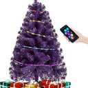 Small Purple Christmas Tree with Lights  23 Inch Mini Tabletop Christmas Tree with WarmWhite LED Lights, Hanging Ornaments, Decorative Bow and Gift Boxes  Table Tree for DIY Christmas Decoration
