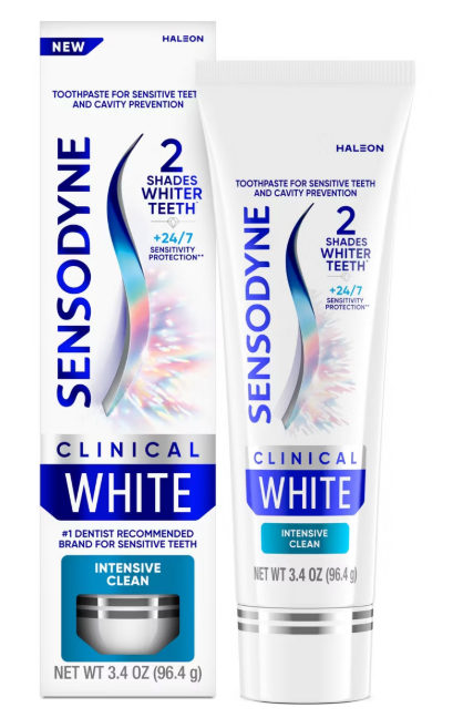 Sensodyne Clinical White Toothpaste Clinically Proven Whitening for Sensitive Teeth, Intensive Clean, 3.4 oz, 2 Pack