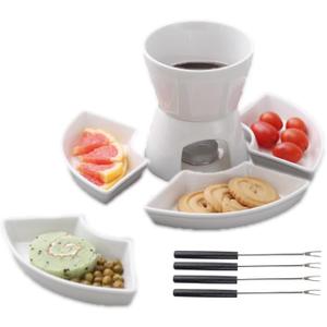 Fondue Pot Set, Ceramic Butter Warmer Set with 4 Forks and 4 Dishes, Cheese Fondue Pot, Fondue Pot Melting Pot Set, Melt Hot Pot Bowl Set For Cheese Chocolate Butter Caramel