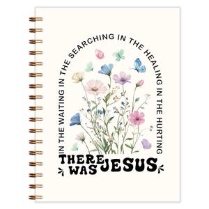 Qnhij Christian Floral Spiral Notebook 5.5x8.3, There Was Jesus Bible Journaling Notebooks for Note Taking, Religious Scripture Prayer Journal for Woman, Church Notes Journal