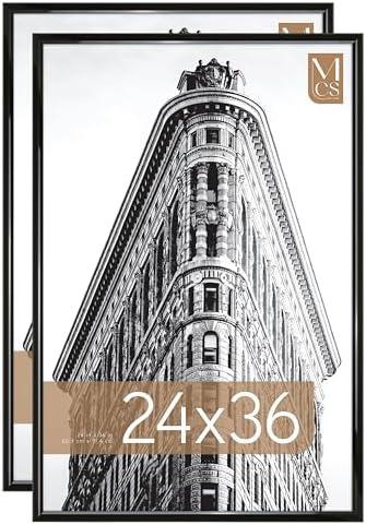 MCS Trendsetter 24x36 Poster Frame Black High-Gloss, Vertical & Horizontal Wall Hanging Large Picture Frame for Photos, Posters & Art Prints (2-Pack)