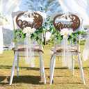 Bride and Groom Chair Decorations Bride and Groom Floral Chair Signs Wedding Chair Signs Wooden Rustic Mr Mrs Chair Signs with Chiffon Ribbons for Church Chair Bench
