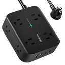 Extension Cord 20 FT, Surge Protector Power Strip with 8 Wide Outlets 4 USB Ports, Flat Plug, Mounted, Overload Protection, Indoor Home Office Apartment Dorm Room Essentials