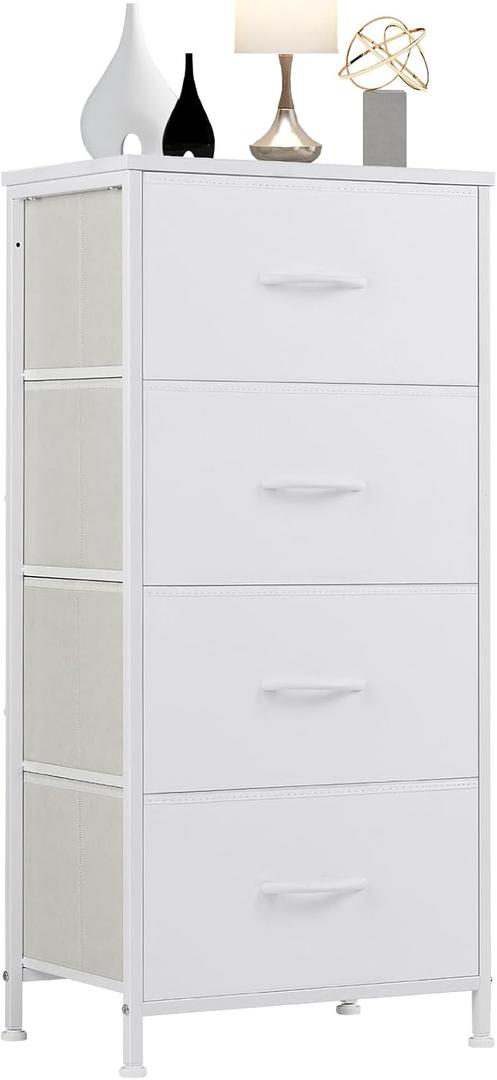 DUMOS Nightstand, Bedside Table with 4 Fabric Drawers, 11.8"D x 17.7"W x 37.4"H