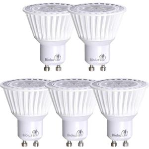 Bioluz LED 5 Pack LED Bulbs Commercial Grade GU10 LED Light Bulb Dimmable 3000K, 50W Halogen Replacement, LED Lights for Bedroom & Home Decor, 120V UL Listed Light Bulbs (Pack of 5)