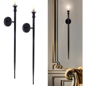 Candle Sconces Long Wall Candle Holder - Set of 2 Black Long Wall Candle Sconce Retro Chic Wall Sconces Candle Holder Decoration for Dining Room, Living Room, Office, Bathroom