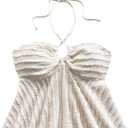 SOLY HUX Women's Halter Cami Crop Top Sleeveless Backless Ruffle Flared Summer Tops (Beige, L)