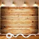7x5FT Wooden Backdrop with Ribbon & 4 Brass Grommets, Rustic Wood Backdrop for Photography, Vintage Brown Wood Wall Background for Baby Shower, Wedding, Birthday, Party Decorations