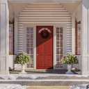 Outdoor Christmas Tree Frosted Urn Filler, Pre-lit Artificial Xmas Tree with LED Lights, 18 Inch Small Christmas Tree with Cones & Red Berries (1ft 6in, Green & Warm Light)