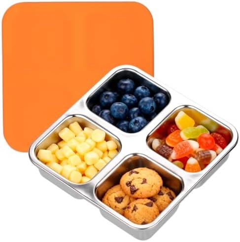 JUSTASHOW Stainless Steel Snack Containers with Lids, Lunchable Container 4 Compartment Snack Containers, Small Bento Lunch Box Divided Food Storage for Portion Control Meal Prep Reusable Snackle