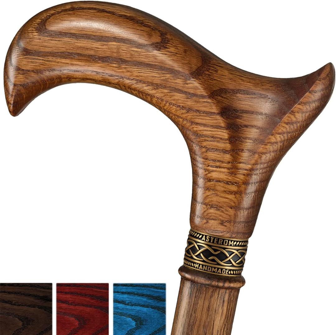 Asterom Walking Cane - Handmade, Ergonomic, Wooden - Canes for Men & Women - Walking Sticks for Seniors, Unique, Wood - FSA/HSA Eligible (33" (for height 5'2" to 5'4"), #2 Caramel)