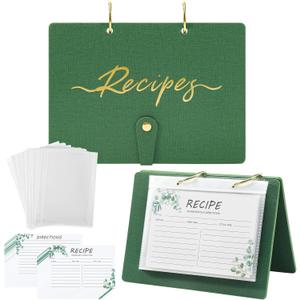 Recipe Organizer Recipe Binder with Plastic Sleeves, 50 Recipe Cards 4x6, 25 Sheets Recipe Card Protectors Recipe Card Binder to Write in Your Own Recipes for Cooking Lover