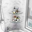 Glass Corner Shelf for Bathroom Corner Shower Shelf Tempered Glass Shelf Shower Organizer Shampoo Holder No Drilling Shower Caddy Corner for Inside Shower 9.4" R