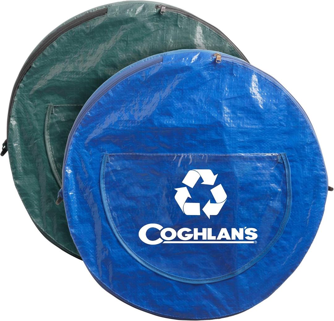 Coghlan's Pop-Up Lightweight Trash & Recycle Can  Collapsible Dual-Purpose Bin for Camping, RV, and Travel  Durable, Compact, and Easy to Store  29.5 Gallon (Green/Blue)