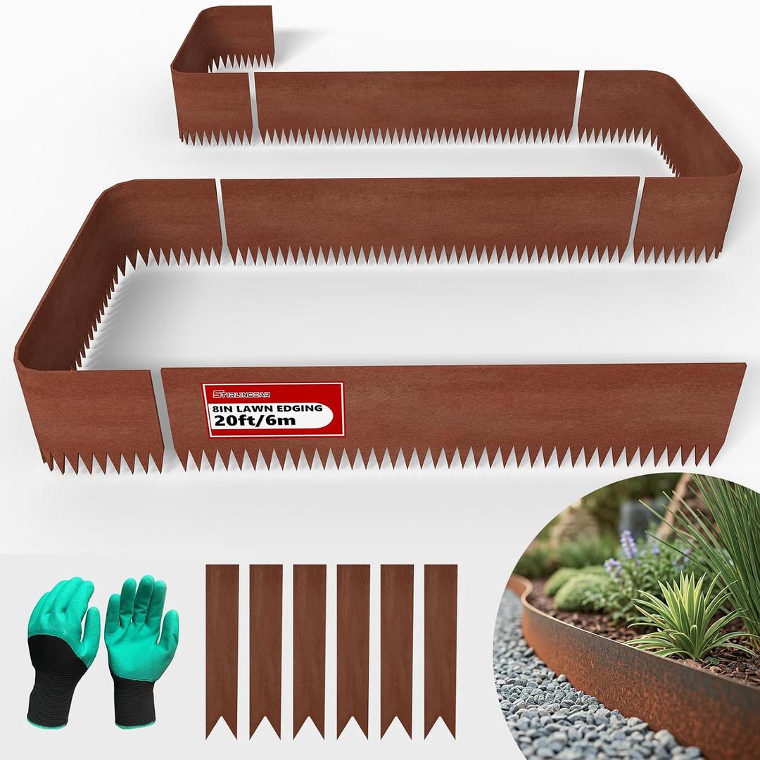 20ft. 6-Pack Cor-Ten Steel Landscape Edging - 40" L x 8" H Lawn Edging with 6 Stakes, Hammer-in Metal Garden Border for Landscaping, Lawn & Yard (Rusted)