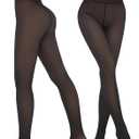 iceROSE 2 Pairs Fleece Lined Thermal Tights for Women  Sheer Black Pantyhose Warm Winter Thick Fake Translucent Leggings (Large-X-Large)