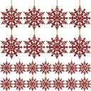 48 Pcs Burgundy Glitter Snowflake Ornaments Winter Tree Hanging Plastic Glitter Snowflake Ornaments Decorations for Xmas Winter Home Garland Holiday Decoration