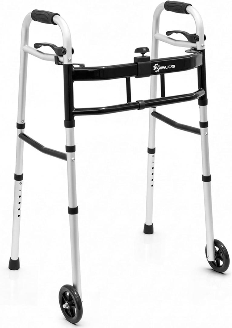 Folding Walkers for Seniors with 2 Skis and 5" Wheels, Front Wheel Walker, Aluminum Lightweight Walkers, Supports up to 350 lbs, Height Adjustable Standard Walker for Elderly and Disabled