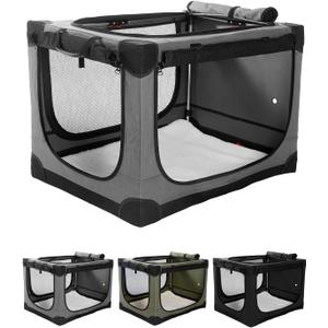 Veraste 33" L x 25" W x 25" H Collapsible Travel Dog Crate, Portable Soft Dog Kennel for Medium Large Dogs up to 60 lbs, 4-Door Foldable Travel Crate with Durable Mesh & Storage Bag, Grey