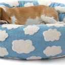 Lesure Shown on TV Donut Dog Beds Large Sized Dog - Round Pet Beds for Calming Puppy with Washable Cover, Orthopedic Modern Home Decor Beds with Jacquard Shaggy Plush & Anti Slip Bottom, 33 InchBlue