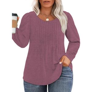 VISLILY Womens-Plus-Size-Dressy-Tops Trendy Puff Long Sleeve Casual Shirts (Purple, XXL)