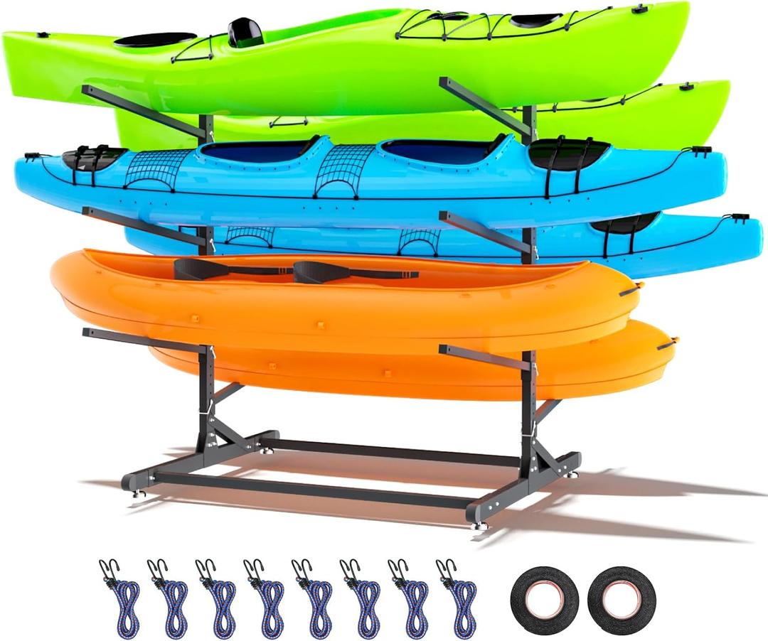 RDCMKL Freestanding Kayak Storage Rack for Outside, Heavy Duty Kayak Storage Hanger for Garage, Adjustable Kayak Stand Outdoor, Canoes, Surfboard & Paddleboard (6 Levels)