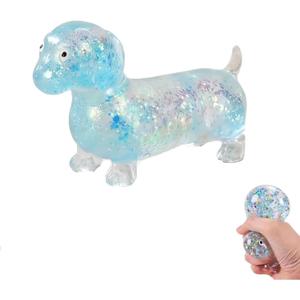 Dachshund Squishy Stress Toy,Glitter Dog Maltose Stress Ball, Slow Rise Fidget for Anxiety Relief, Soft Squeeze Desk Gadget for Home Office Travel (Blue)