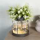 Dnnnii Vintage Glass Farmhouse Vase - Handmade Rustic Lantern Planter with Bonus Artificial Flowers & LED Lights (Home Decor Centerpiece), Farmhouse Wedding/Easter Decor, Housewarming Gift