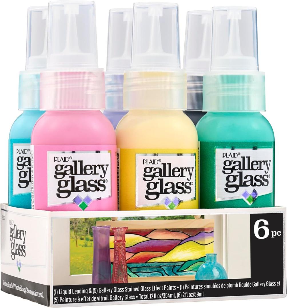 Gallery Glass Pastel Stained Glass Paint Kit, Set of 6 Perfect for DIY Arts and Crafts Projects, 20053