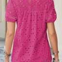 Falechay Cute Tops Womens Tunic Tops to Wear with Leggings Spring Shirts for Women Dressy Casual Lace Eyelet Crochet Crew Neck Short Sleeve Cute Blouses Boho Clothing Plus Size XL Hot Pink (Pink, XL)