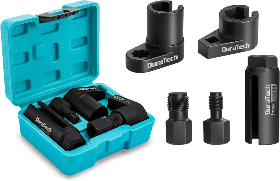 DURATECH 5PCS O2 Oxygen Sensor Socket Thread Chaser Set, 3/8" 1/2" Drive x 7/8" 22mm Oxygen Sensor Remover O2 Sensor Removal Tool Kit