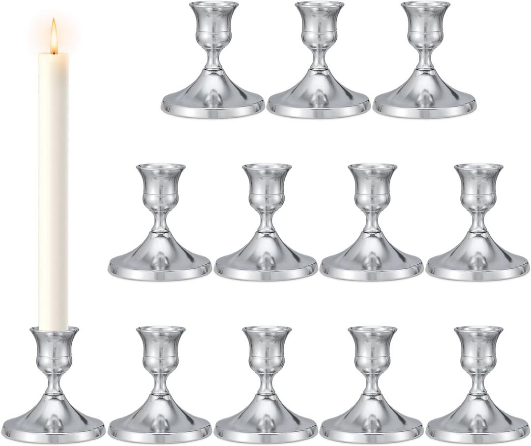 Candlestick Holders Taper Candle Holders, 12PCS Silver Candle Holder Set for Table Centerpiece, Vintage Candle Stand for Table Centerpieces, Home Decor,Weddings,Festival and Parties (12, Silver)