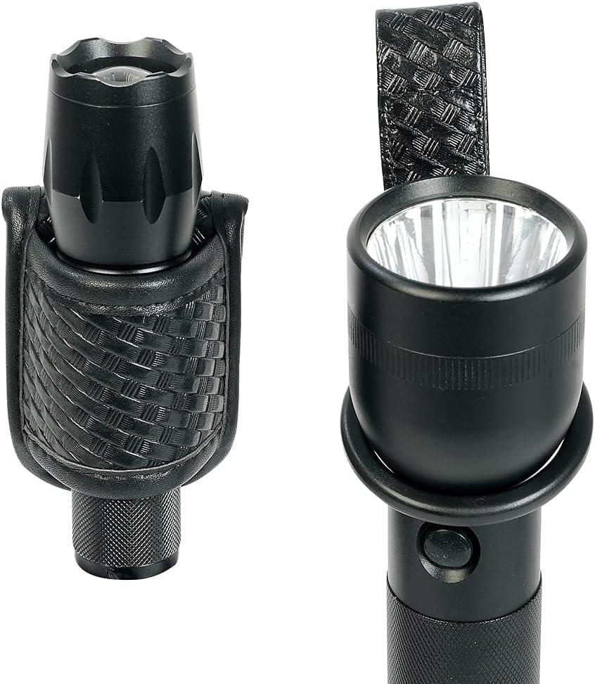 TAFTACFR Compact Flashlight Holder(Open Top)+ Flashlight Ring Strap Holder Hold Mag Lite and Other D/C Cell Flashlights (Basketweave Hidden Snap)