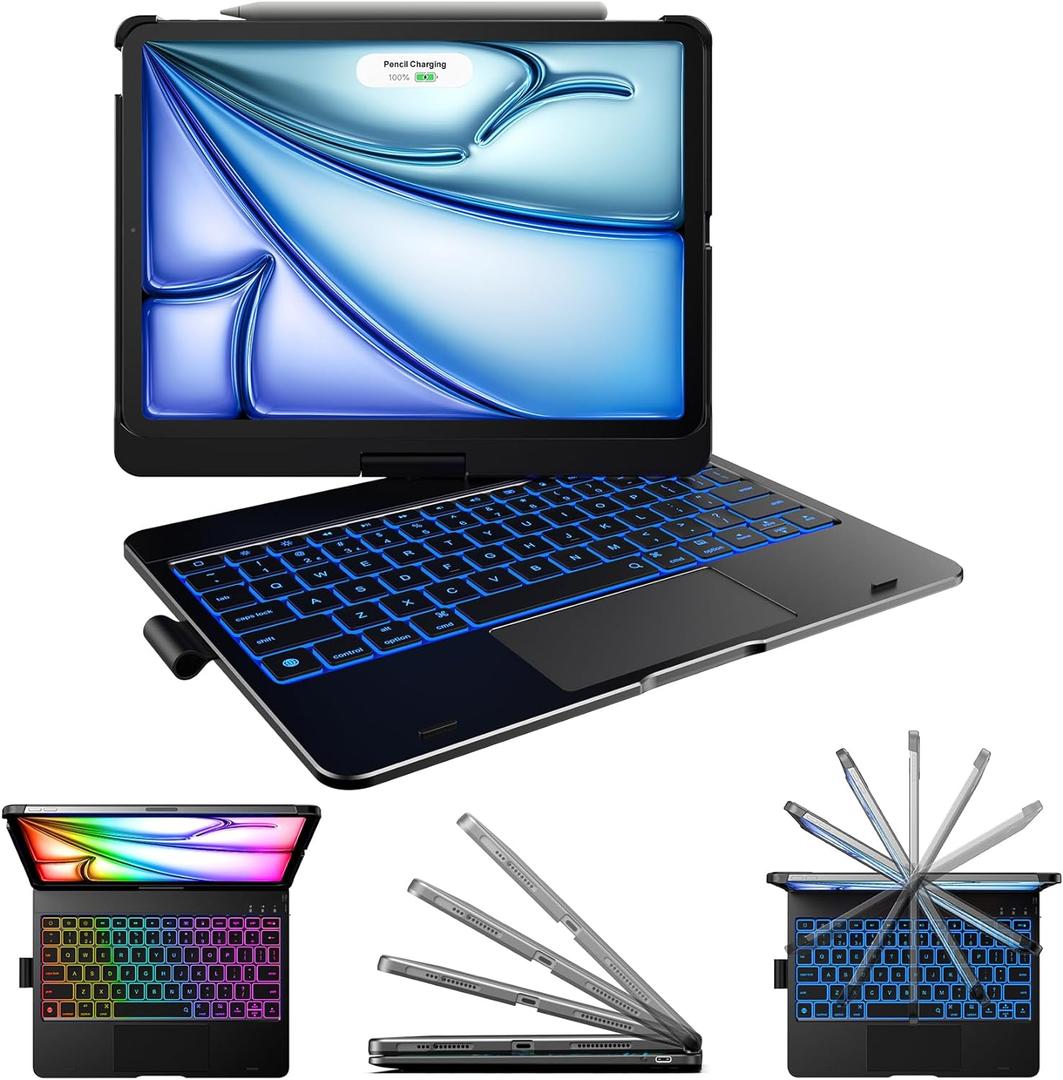 typecase Touch Keyboard Case for iPad Air 11-inch(M3/M2, 2025/2024) & iPad Pro 11(4th/3rd/2nd/1st Gen), Multi-Touch Trackpad, 11-Color Backlight, 360Rotatable for iPad Air 5/4th Gen, Black
