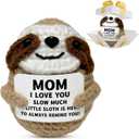 CREEK CLOUD Mom Birthday Gift Idea from Daughter Son, Positive Crochet Sloth with Love CardEmotional Support Animal Gift for Women Mom Grandma, Cute Decor for Desk Office Christmas
