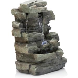 Alpine Corporation 13" Tall Indoor 4-Tier Cascading Tabletop Fountain with LED Lights, Gray