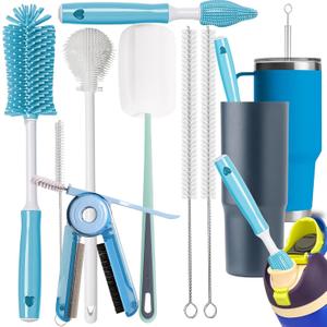 8Pcs Water Bottle Cleaner Brush, Multipurpose Bottle Brush Cleaner Kit with Long Nylon Straw Brush Cleaner for Owala, 4 in 1 Bottle Gap Cleaner and Long Handle Silicone Cup Cleaners(Blue)