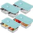 Snack Containers 4 Pack Stainless Steel Meal Prep Containers with Lids,Double Compartment Leakproof Food Storage for Lunch,Bento Box Travel & Camping (Dishwasher Safe)