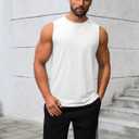 Runcati Men's Workout Tank Tops Sleeveless Athletic Gym Muscle Shirt Casual Basic Summer Fitness Tees White